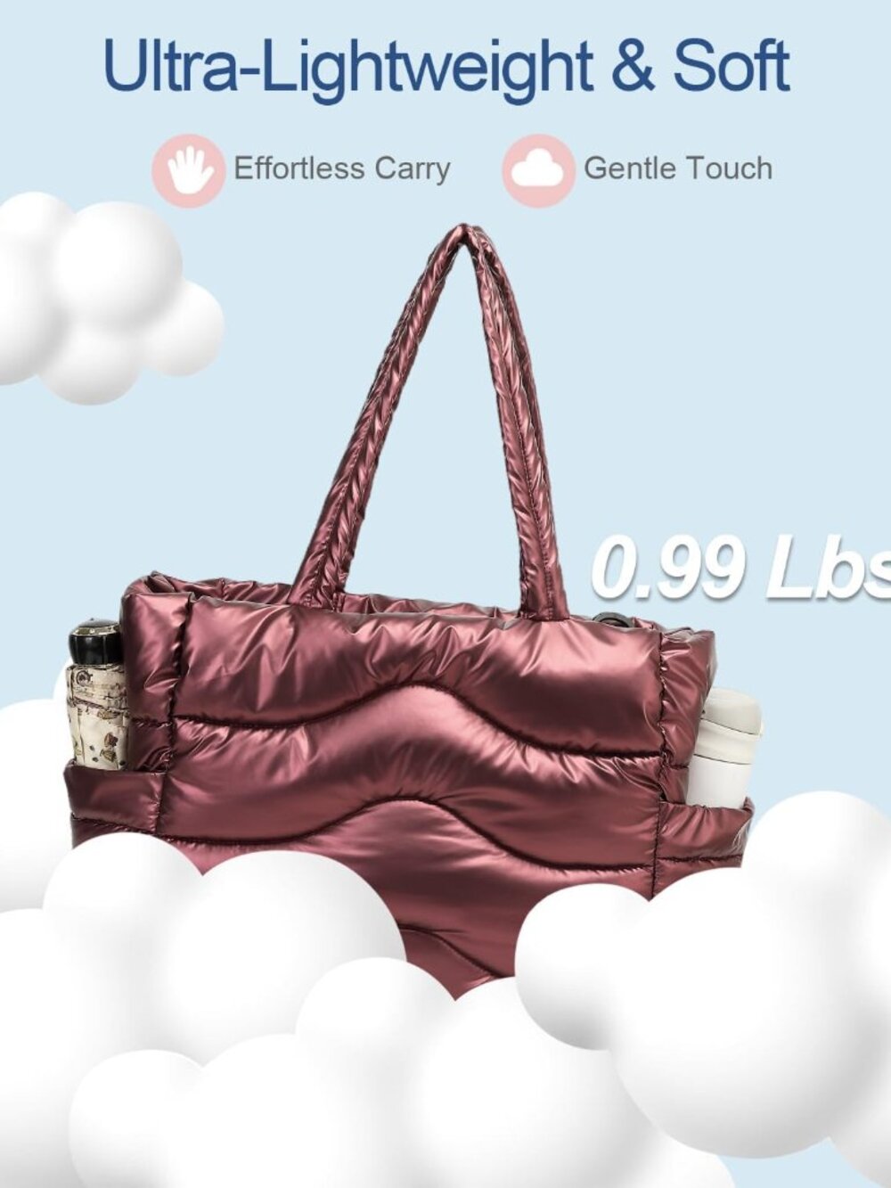 Quilted Puffer Tote Bag for Women- Stylish Multi-Way Carrying Shoulder Bag with - Picture 5 of 7